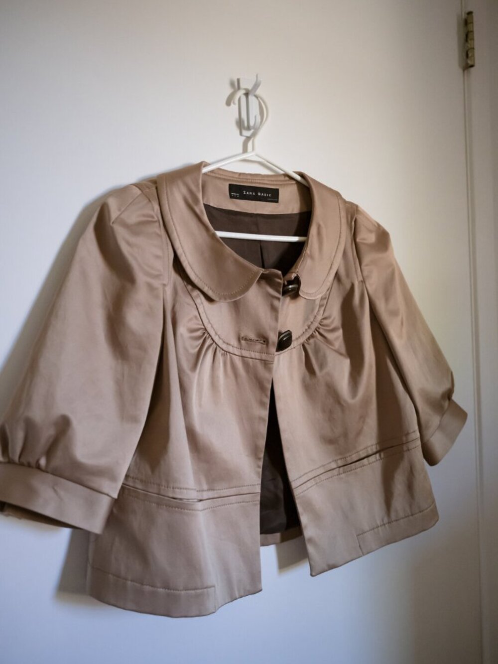 Zara Basic Tan Satin Rounded Collar Blazer S
